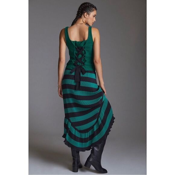 NEW Anthropologie Maeve Green Sleeveless Lace-Up Tie-Back Tank Top Blouse Medium - Picture 1 of 4